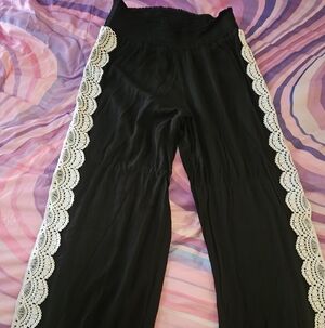 VENUS Black Pants with White Lace Detail
